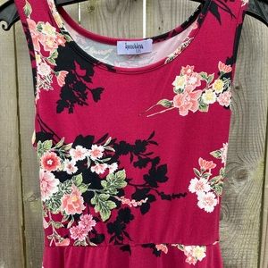 Girls Jersey Knit Red Floral Spring Dress 14/16